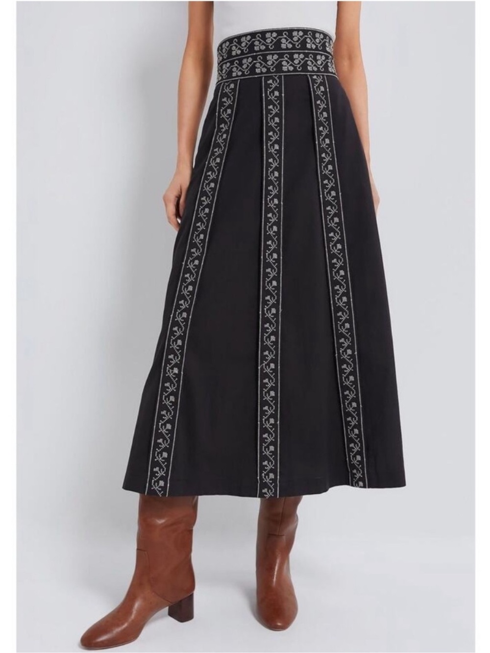 Tuckernuck Black Maxi Skirt with Contrast Embroidery